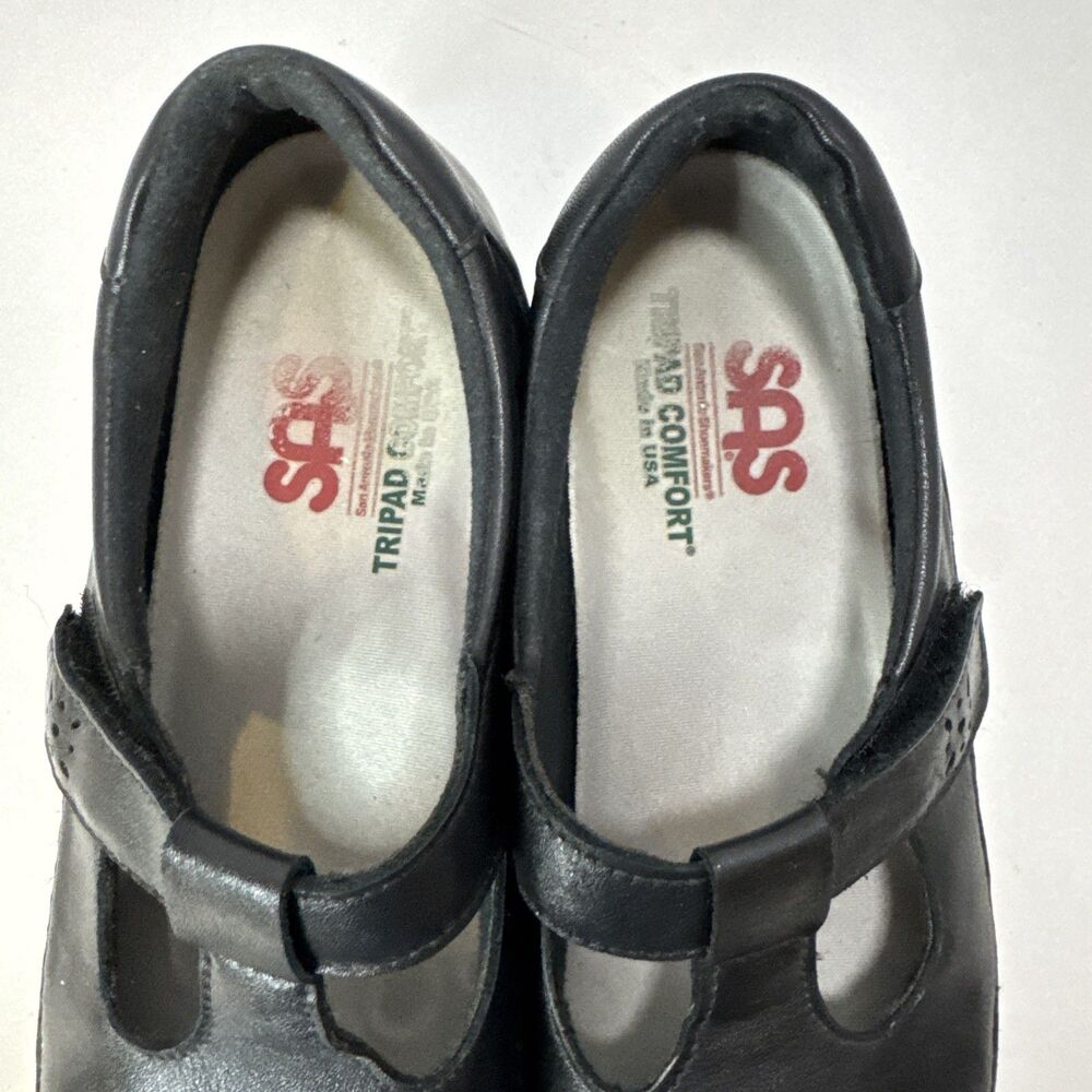 SAS Willow Mary Jane Shoe Womens 9.5 M Black Leather T Strap Comfort Loafer - Picture 6 of 8